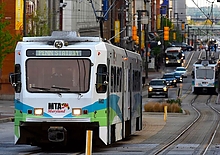 Bus on city street.